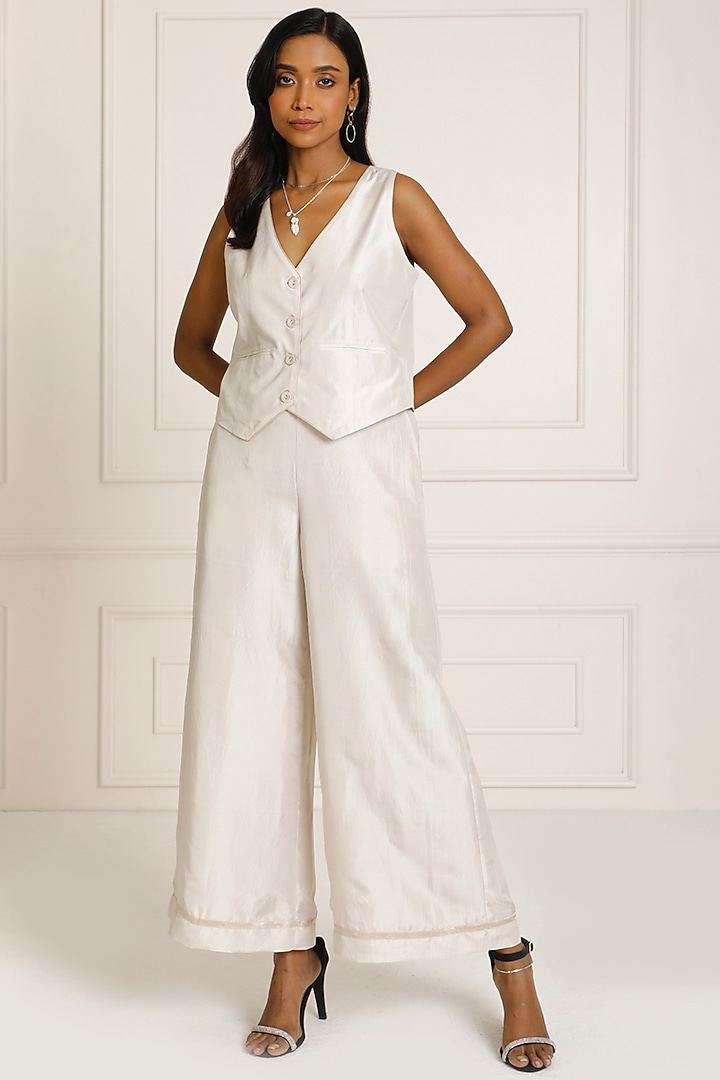 Silver Dupion Silk Wide Leg Pants by Originate at Pernia's Pop Up Shop