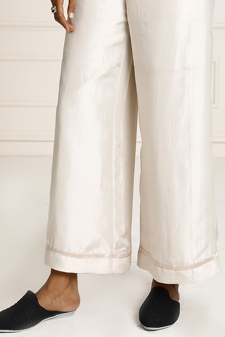 Silver Dupion Silk Wide Leg Pants by Originate at Pernia's Pop Up Shop