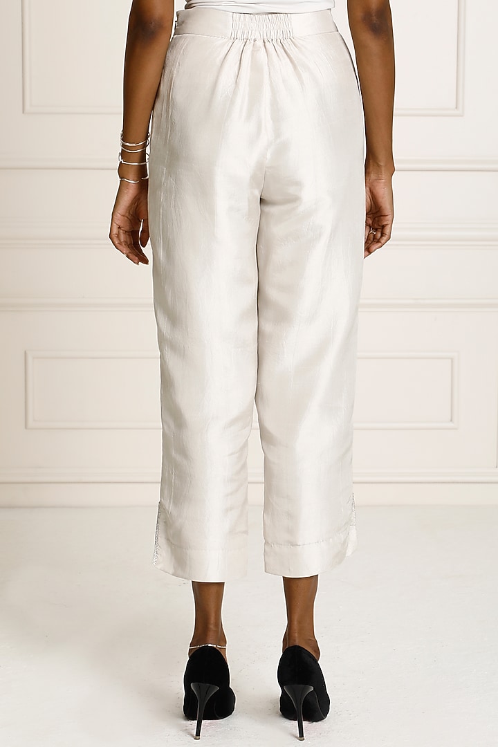 Silver Silk Dupion High-Waist Tapered Pants by Originate at Pernia's Pop Up Shop