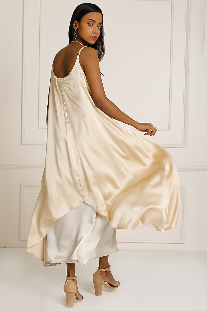 Gold & Silver Silk Satin Hand Embroidered Two-Tone Asymmetric Vacation Dress by Originate at Pernia's Pop Up Shop