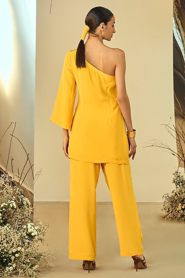 Yellow Orange Fibre Crepe Co-Ord Set by ORIGANI at Pernia's Pop Up Shop