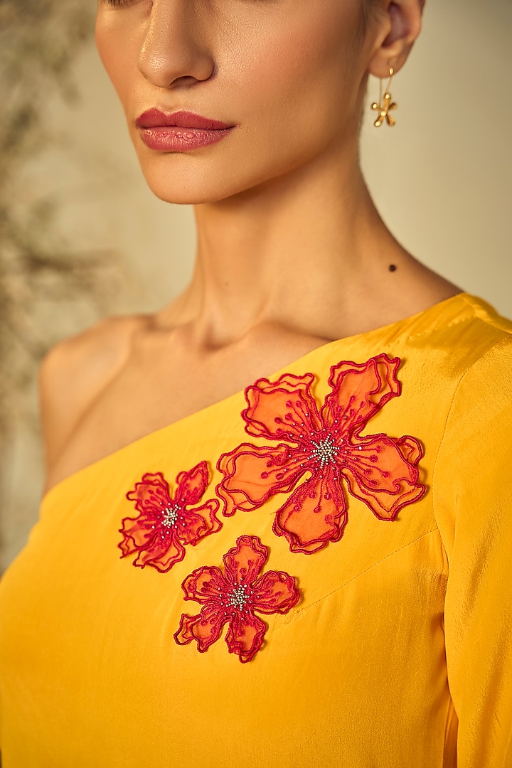 Yellow Orange Fibre Crepe Co-Ord Set by ORIGANI at Pernia's Pop Up Shop