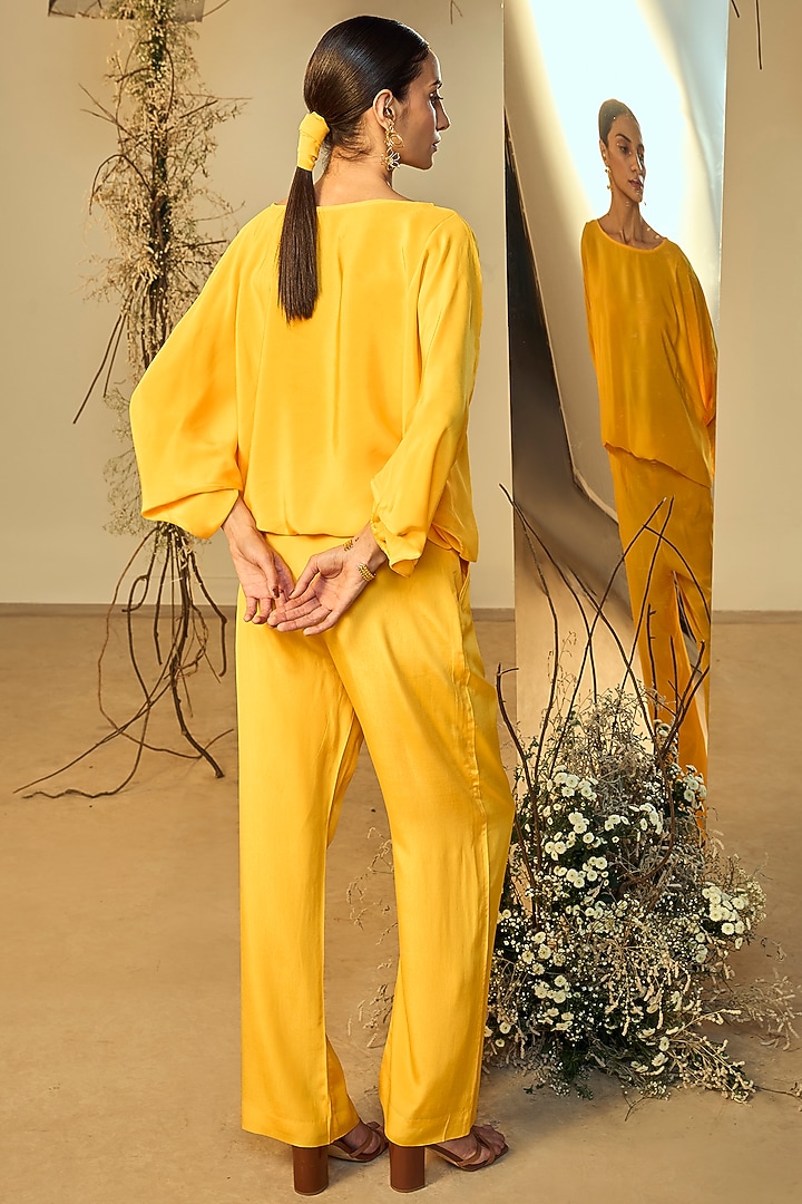 Yellow Orange Fibre Crepe Co-Ord Set by ORIGANI at Pernia's Pop Up Shop