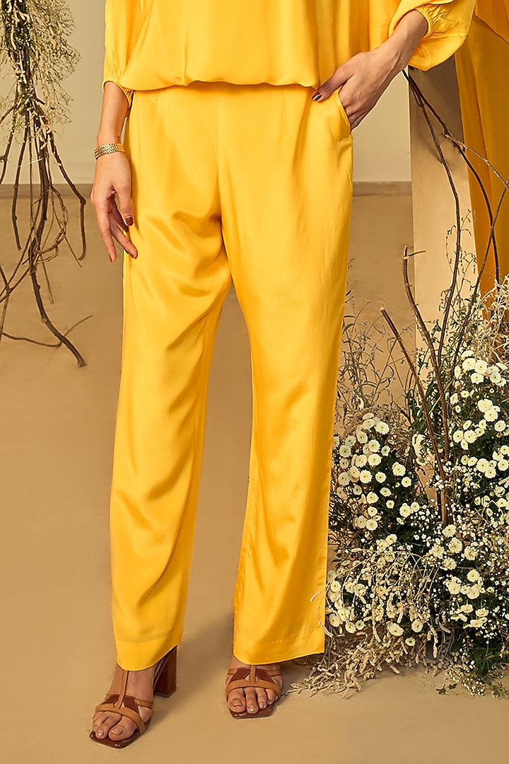 Yellow Orange Fibre Crepe Co-Ord Set by ORIGANI at Pernia's Pop Up Shop