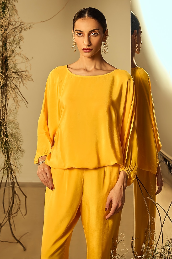 Yellow Orange Fibre Crepe Co-Ord Set by ORIGANI at Pernia's Pop Up Shop