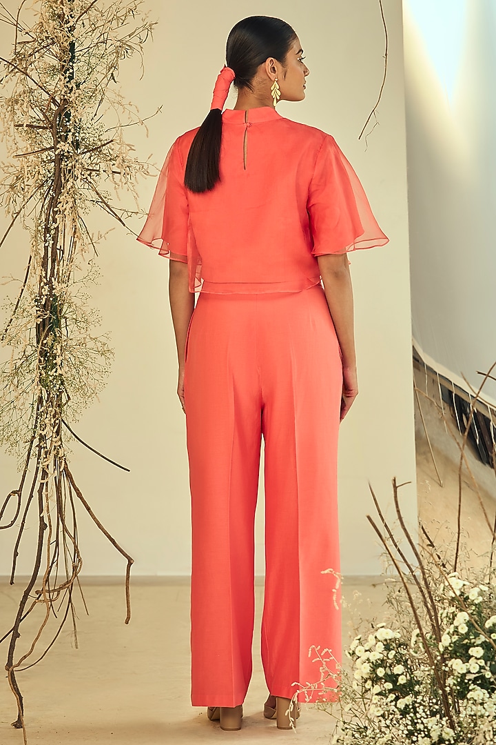 Coral Cotton Silk & Silk Organza Co-Ord Set by ORIGANI at Pernia's Pop Up Shop