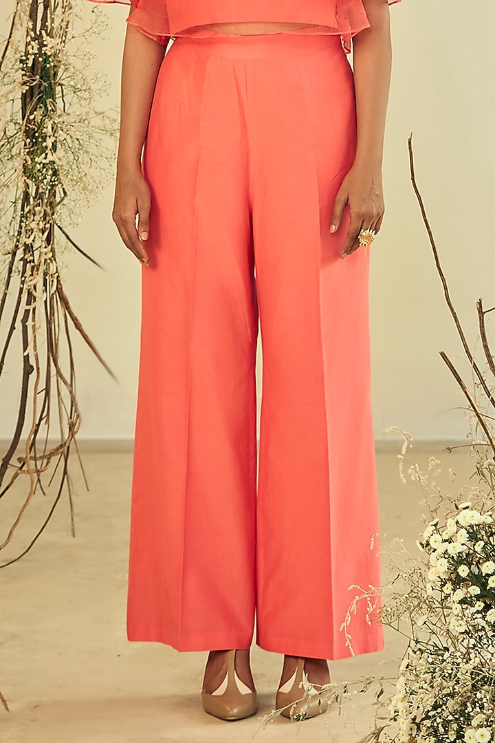 Coral Cotton Silk & Silk Organza Co-Ord Set by ORIGANI at Pernia's Pop Up Shop