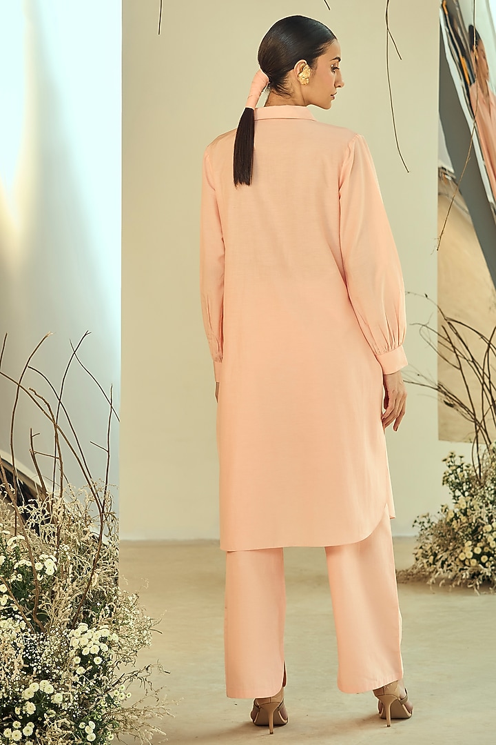 Peach Cotton Silk Co-Ord Set by ORIGANI at Pernia's Pop Up Shop