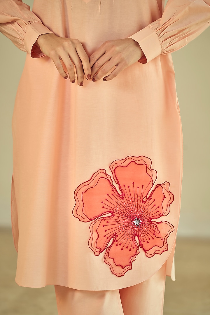 Peach Cotton Silk Co-Ord Set by ORIGANI at Pernia's Pop Up Shop