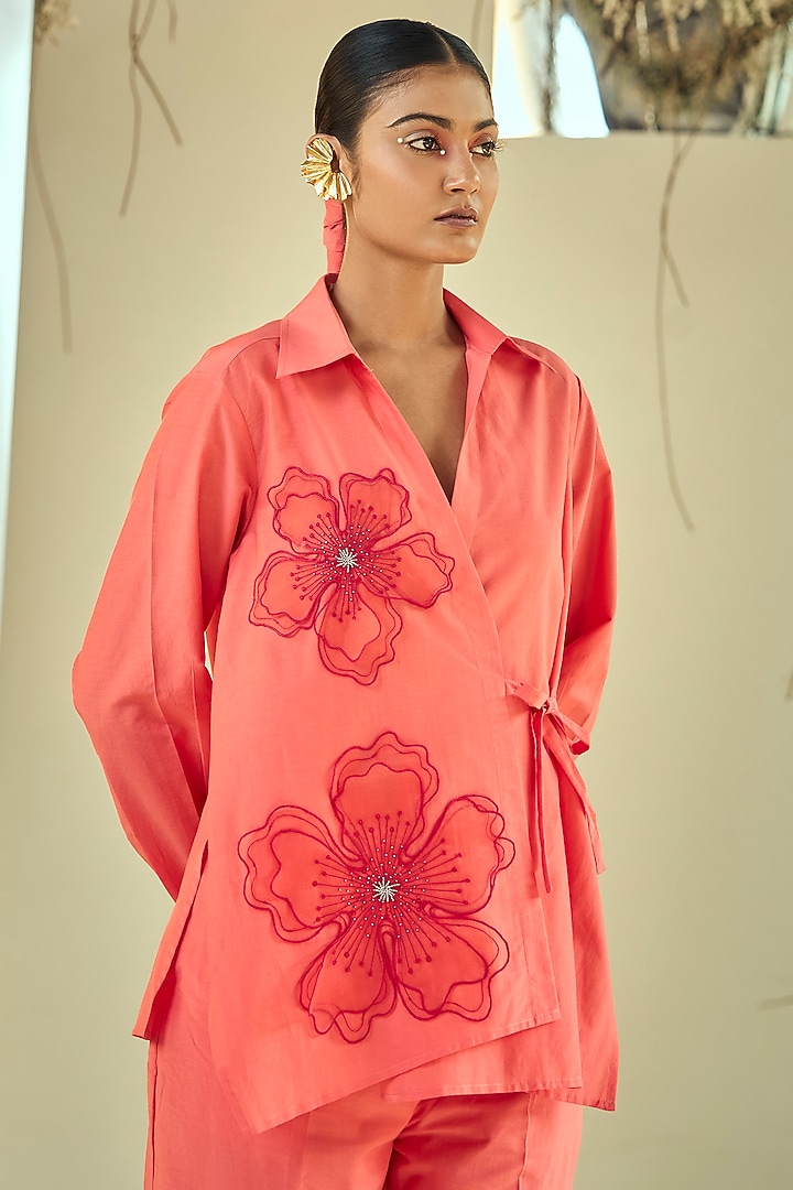 Coral Cotton Silk Co-Ord Set by ORIGANI at Pernia's Pop Up Shop
