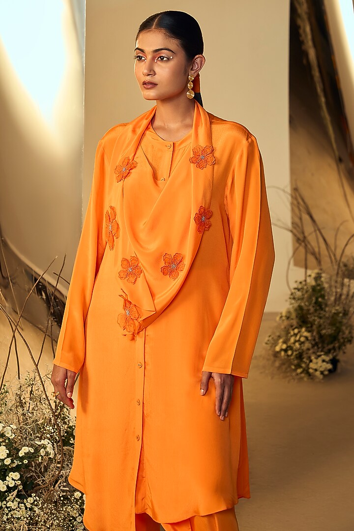 Tangerine Orange Fibre Crepe Co-Ord Set by ORIGANI at Pernia's Pop Up Shop