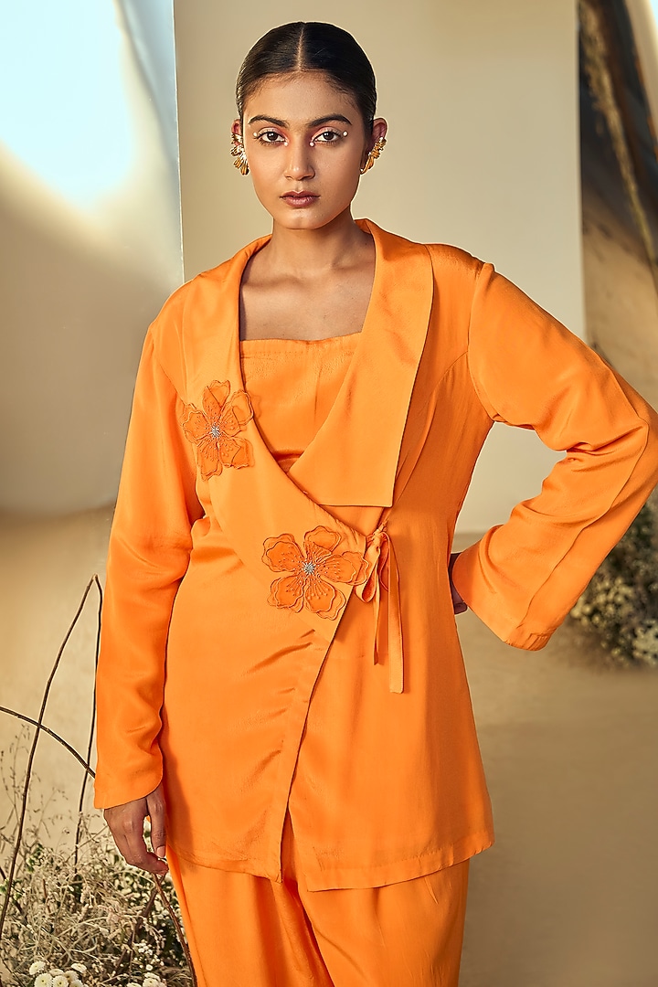 Tangerine Orange Fibre Crepe Co-Ord Set by ORIGANI at Pernia's Pop Up Shop
