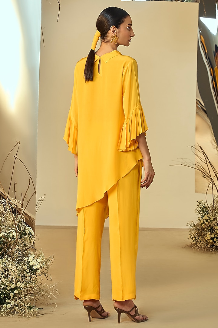 Yellow Orange Fibre Crepe Co-Ord Set by ORIGANI at Pernia's Pop Up Shop