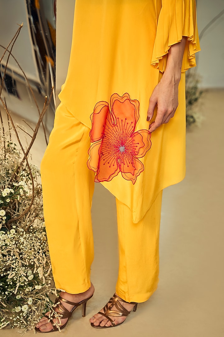Yellow Orange Fibre Crepe Co-Ord Set by ORIGANI at Pernia's Pop Up Shop