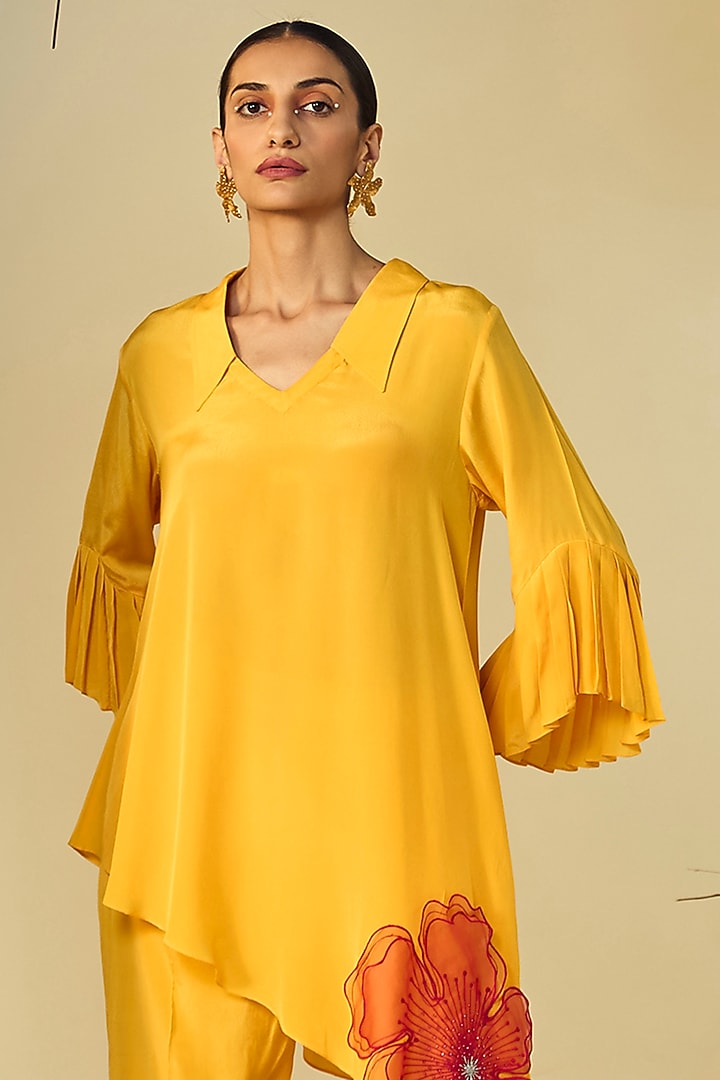 Yellow Orange Fibre Crepe Co-Ord Set by ORIGANI at Pernia's Pop Up Shop