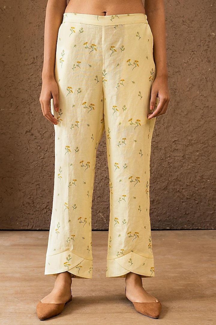 Yellow Floral Printed Pants by Originate