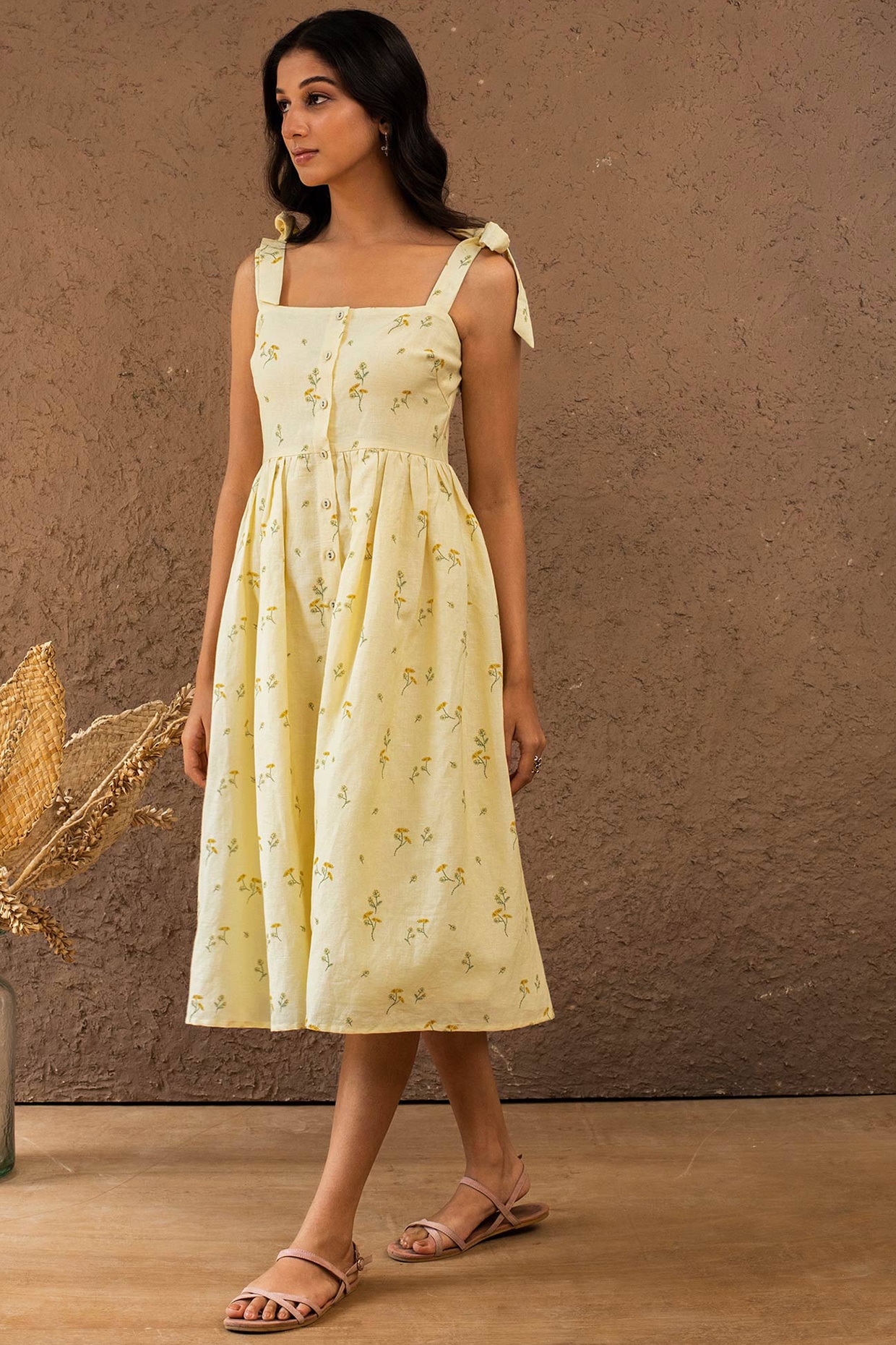 Pale yellow midi clearance dress