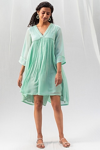 Aqua Blue Cotton Tunic Dress by Originate