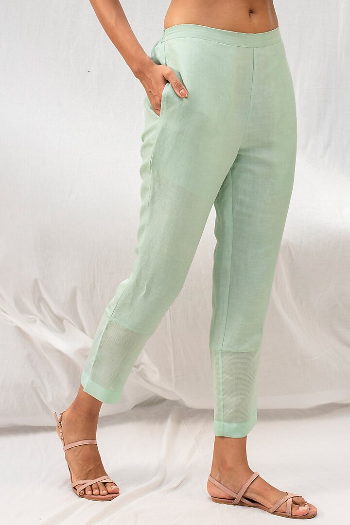 Aqua Blue Linen Pants by Originate at Pernia's Pop Up Shop