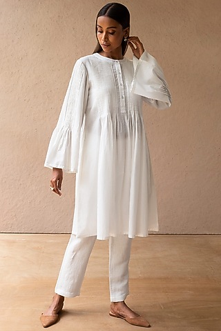 White Cotton Flared Tunic by Originate