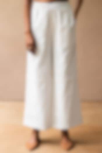 White Cotton Flared Pants by Originate