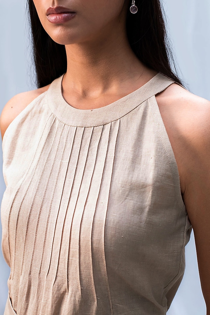 Beige & White Blended Linen Jumpsuit by Originate at Pernia's Pop Up Shop