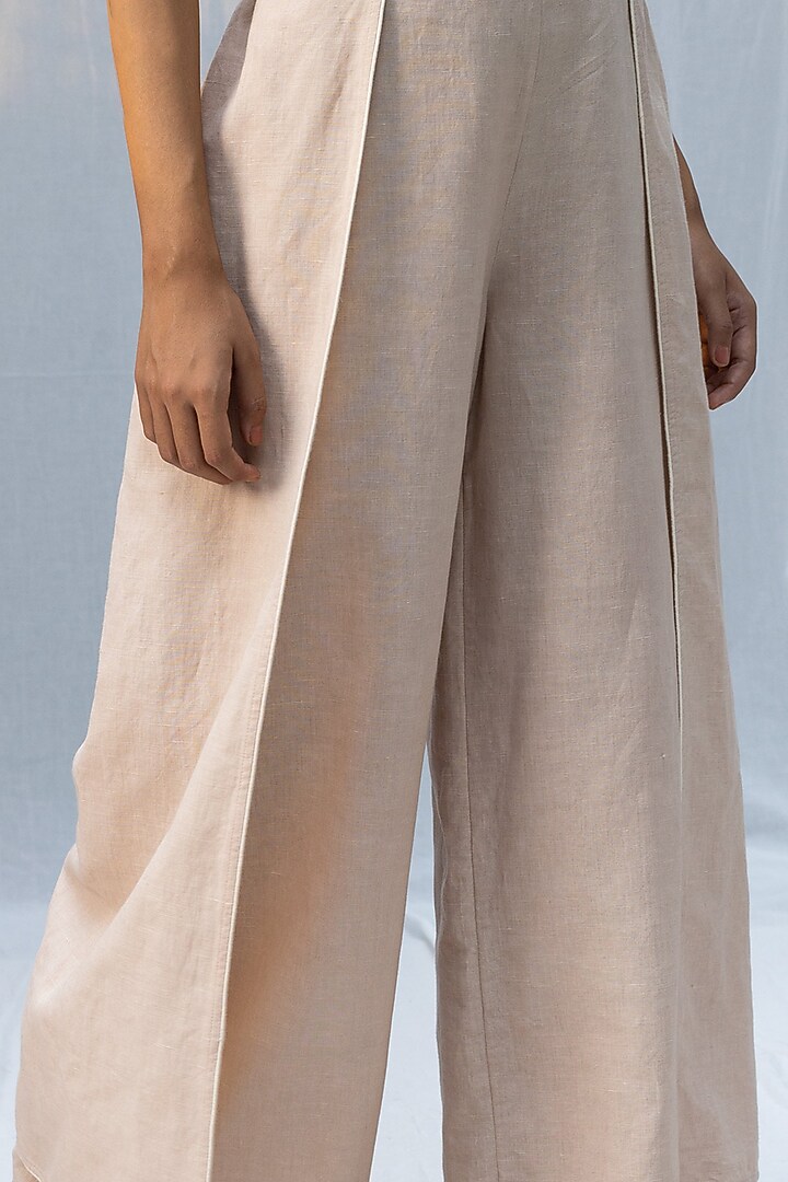 Beige Blended Linen Pants by Originate at Pernia's Pop Up Shop