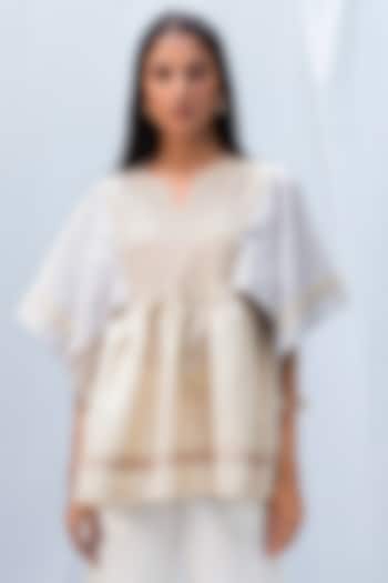 Beige & Grey Blended Linen Top by Originate at Pernia's Pop Up Shop