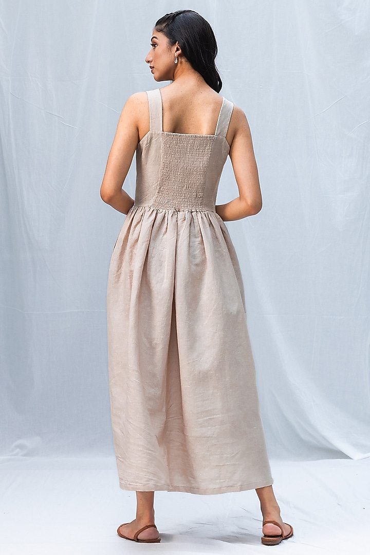Beige Blended Linen Summer Dress by Originate at Pernia's Pop Up Shop