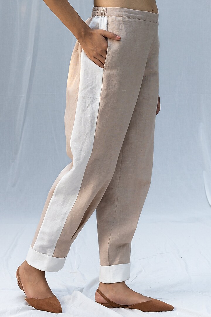 Beige Blended Linen Pants by Originate at Pernia's Pop Up Shop