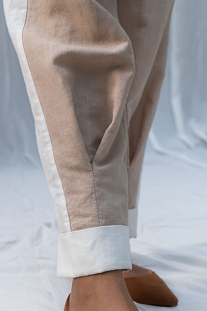 Beige Blended Linen Pants by Originate at Pernia's Pop Up Shop