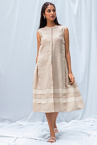 Beige Blended Linen Dress by Originate