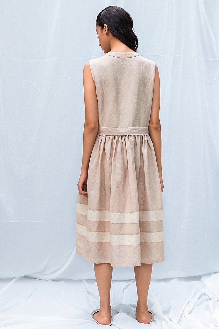 Beige Blended Linen Summer Dress by Originate at Pernia's Pop Up Shop