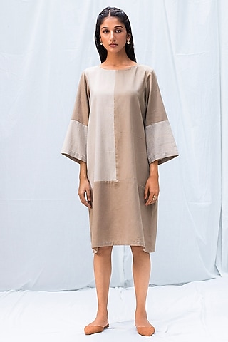 Beige Blended Linen Dress by Originate
