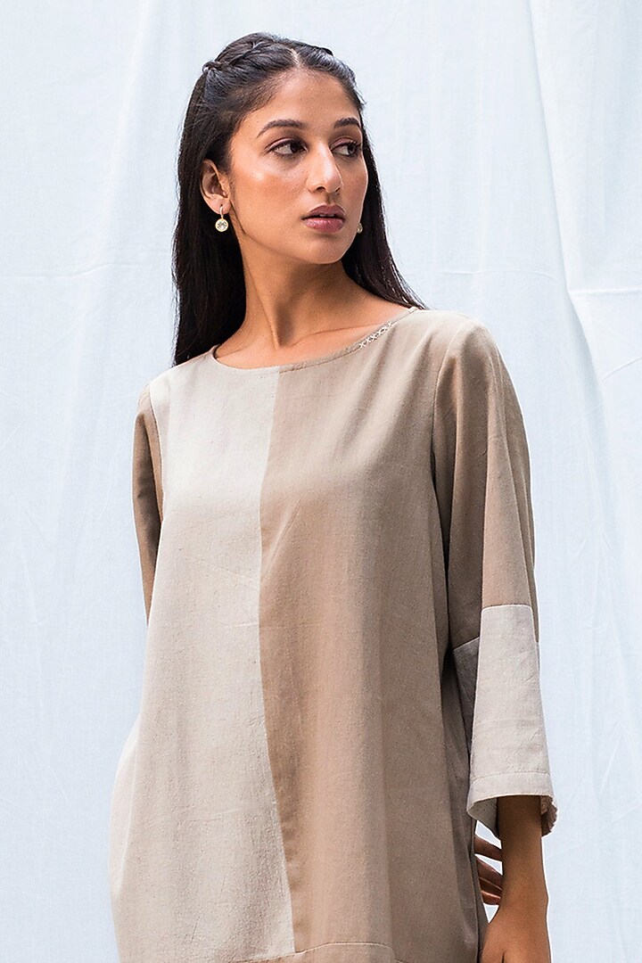 Beige Blended Linen Summer Dress by Originate at Pernia's Pop Up Shop