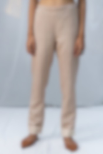 Beige Blended Linen Pants by Originate at Pernia's Pop Up Shop