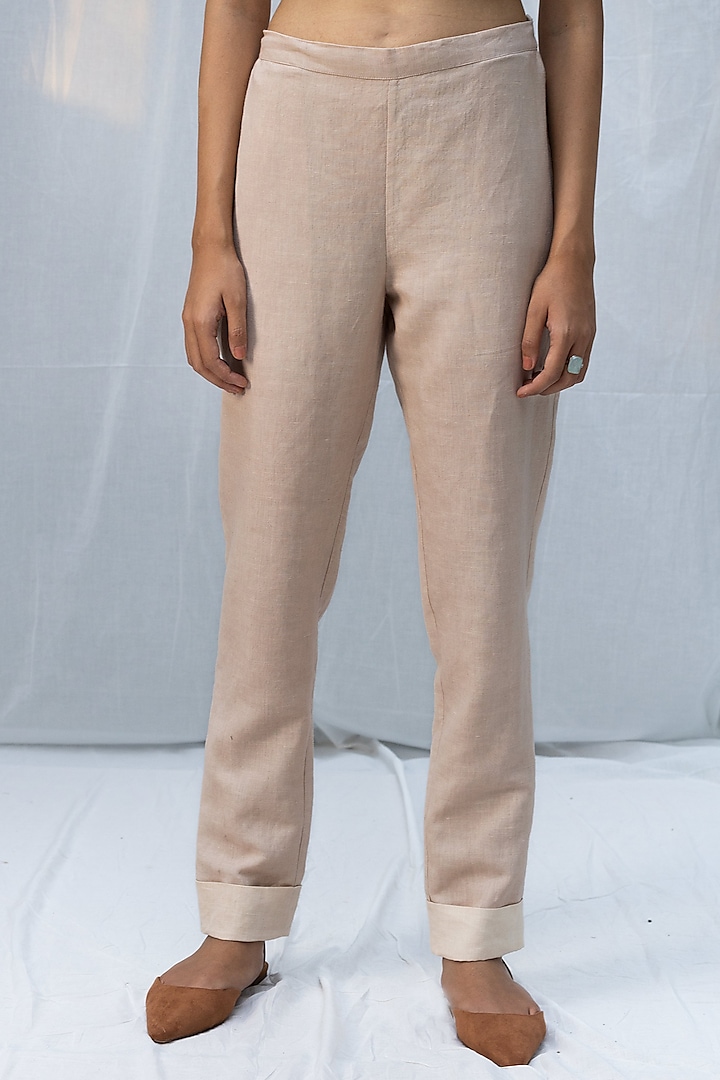 Beige Blended Linen Pants by Originate