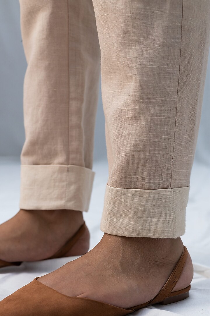 Beige Blended Linen Pants by Originate at Pernia's Pop Up Shop