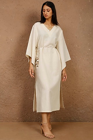 Ivory Cotton Linen Kaftan With Belt by Originate
