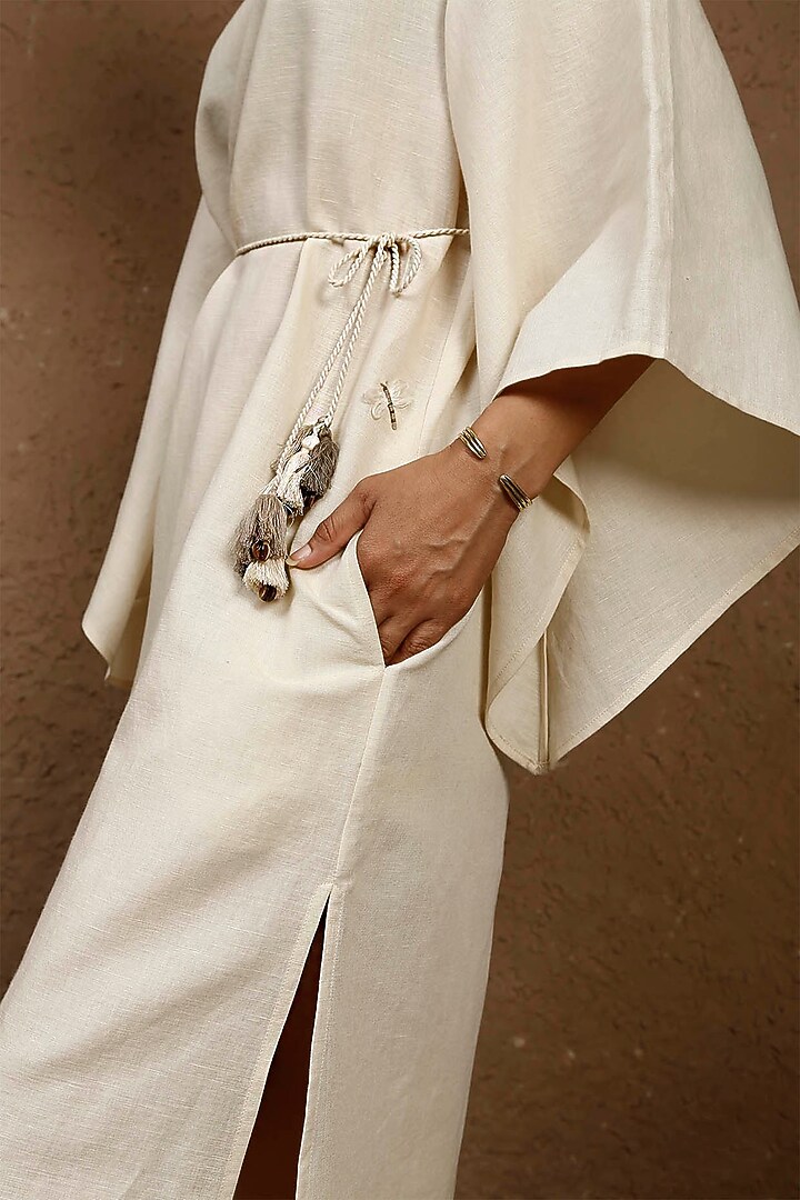 Ivory Cotton Linen Kaftan With Belt by Originate at Pernia's Pop Up Shop