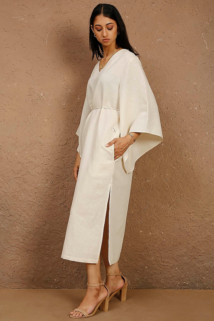 Ivory Cotton Linen Kaftan With Belt by Originate at Pernia's Pop Up Shop