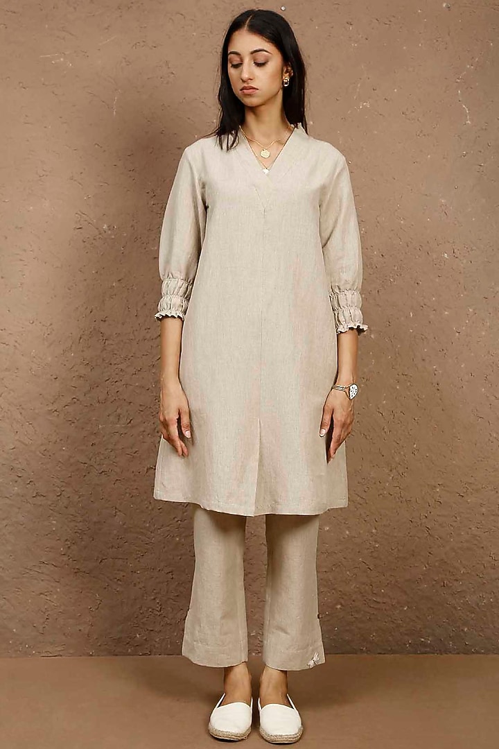 Beige Grey Cotton Linen Tunic by Originate at Pernia's Pop Up Shop