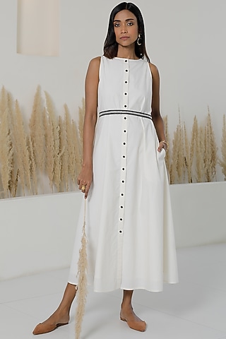 Ivory Cotton Poplin Button-Down Dress by Originate