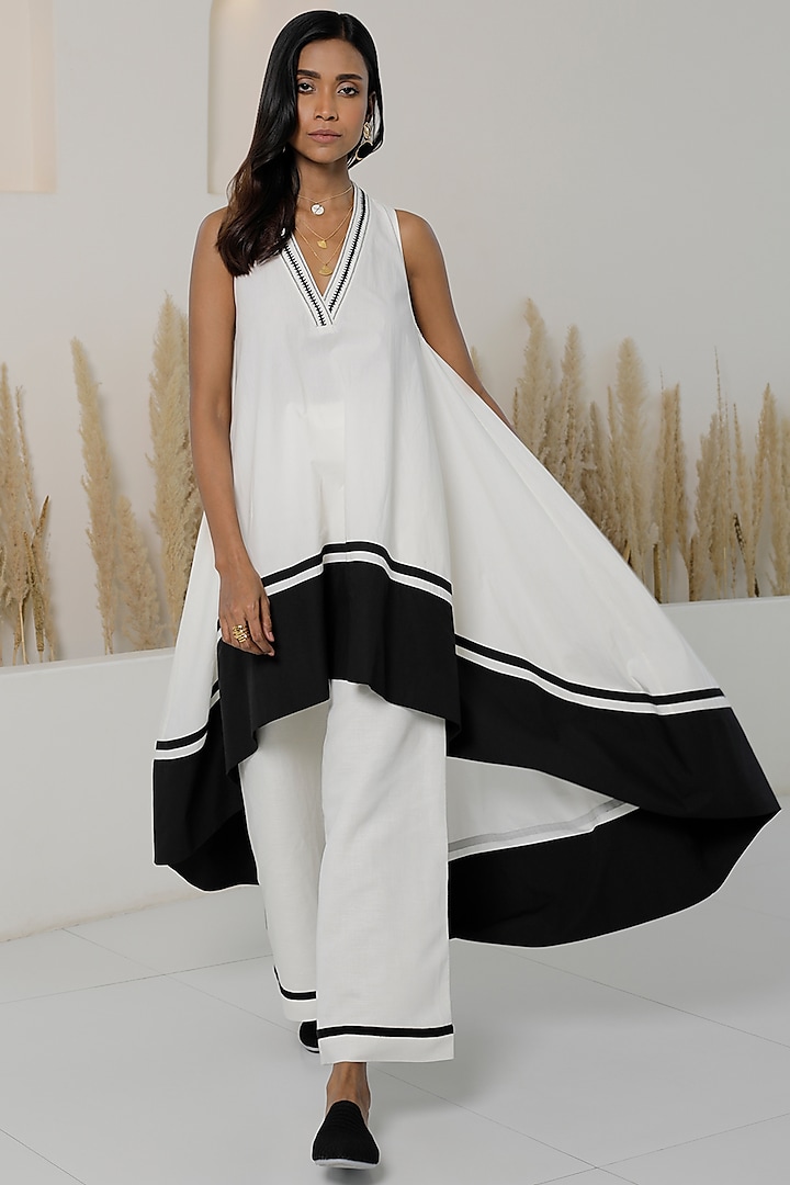 Ivory & Black Cotton Poplin High-Low Tunic by Originate at Pernia's Pop Up Shop