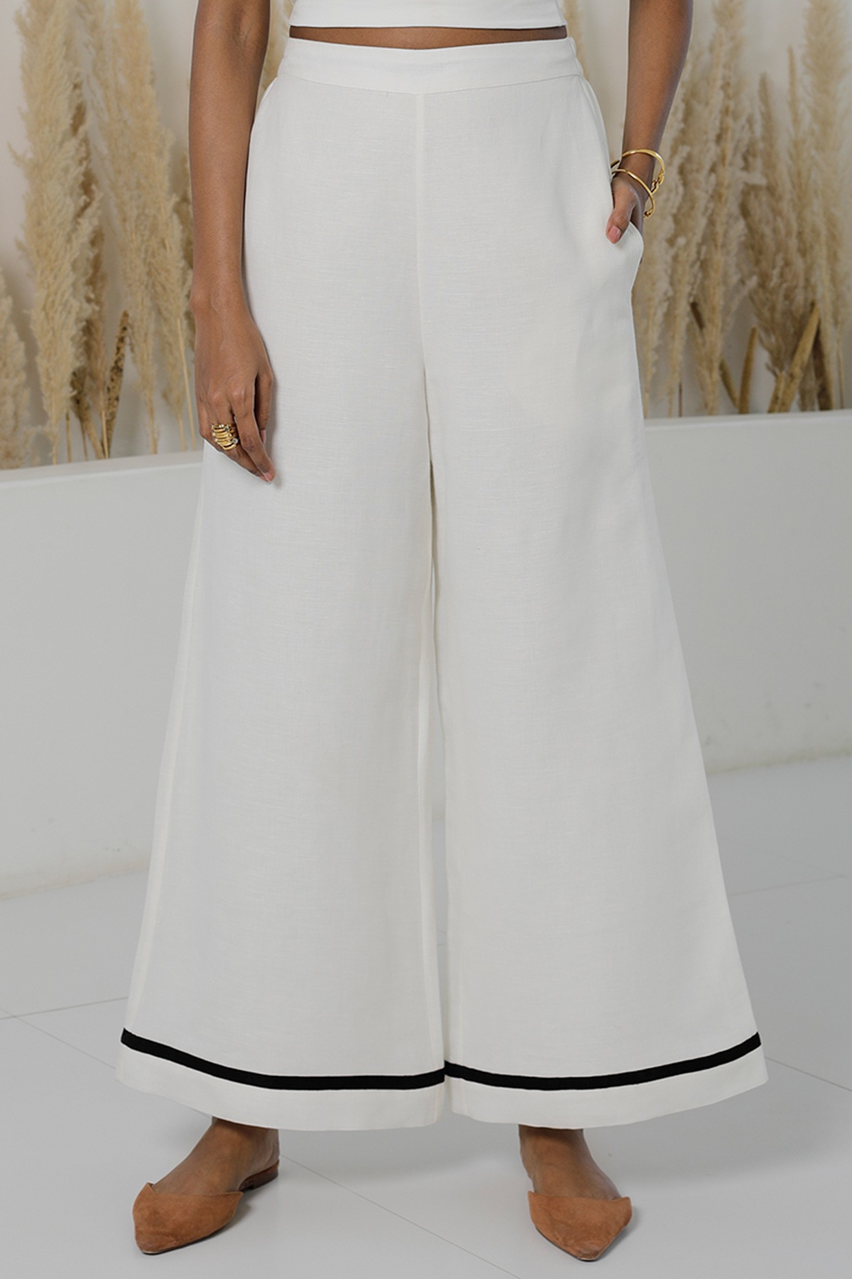 Ivory Cotton Linen Wide-Leg Pants Design by Originate at Pernia's Pop Up  Shop 2024