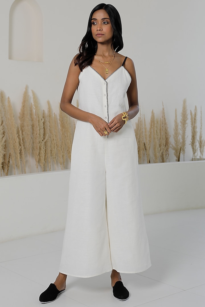 Ivory Cotton Linen Jumpsuit by Originate at Pernia's Pop Up Shop