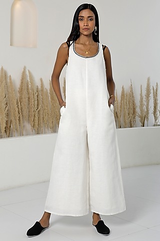 Ivory Cotton Linen Jumpsuit by Originate