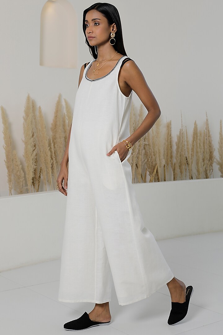 Ivory Cotton Linen Jumpsuit by Originate at Pernia's Pop Up Shop