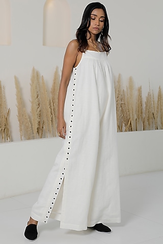 Ivory Cotton Linen Jumpsuit by Originate