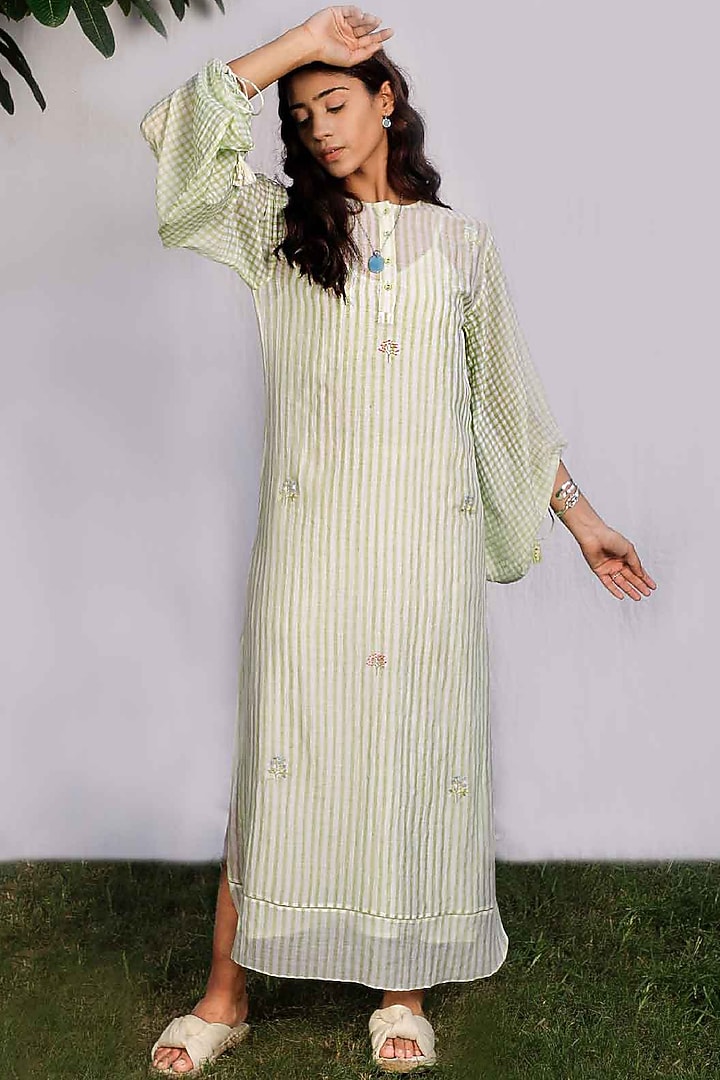 Green Hand Embroidered Summer Dress by Originate at Pernia's Pop Up Shop
